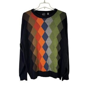 Men's Cotton Reel Argyle Merino Wool Blend Crewneck Sweater Size L